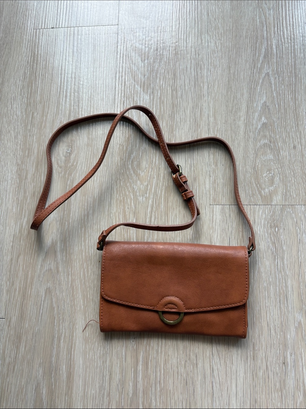 Universal Thread Brown Leather Crossbody with Ring Accent